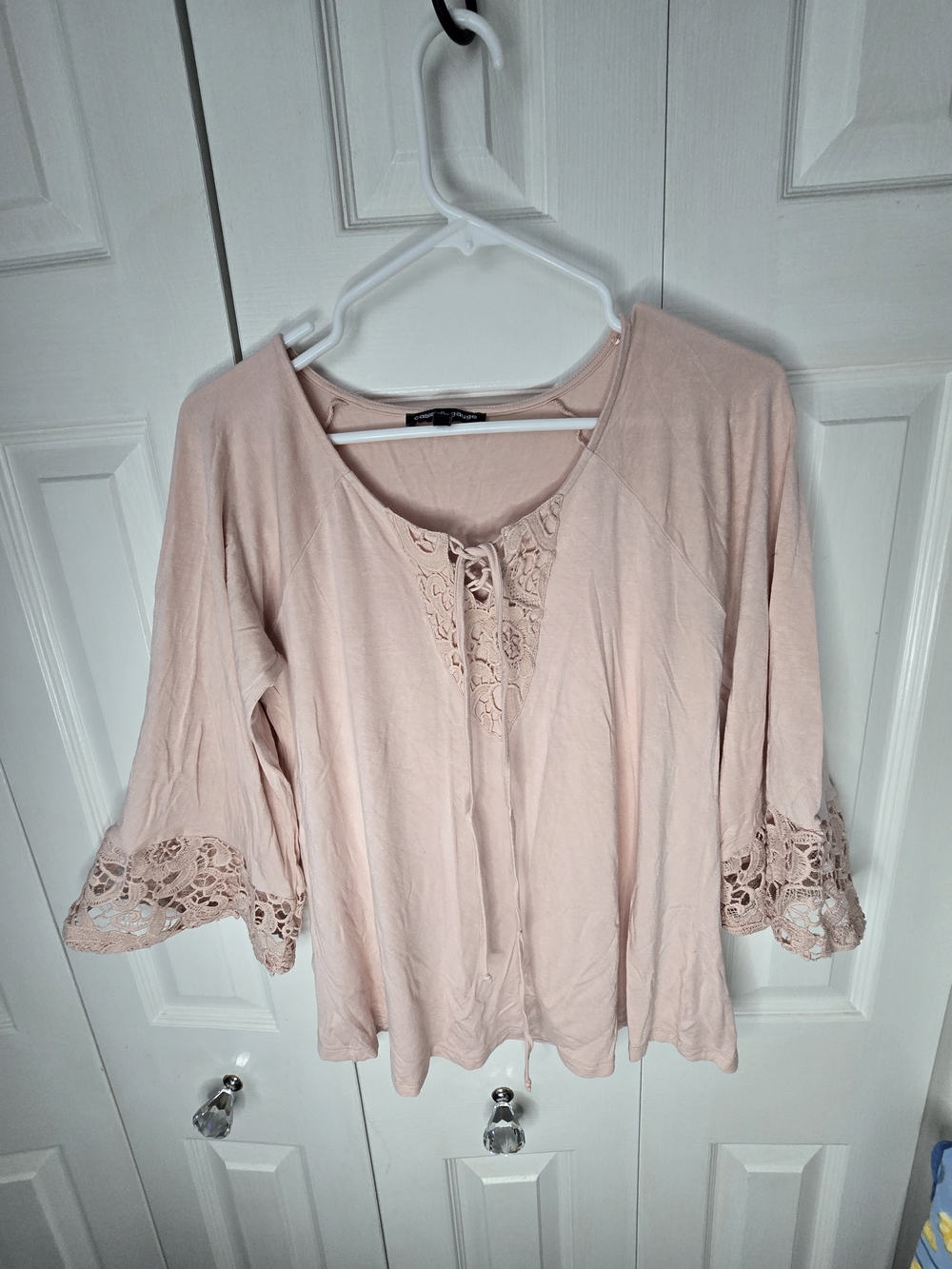 Cable & Gauge Blush Lace-Trim Peasant Boho  Blouse